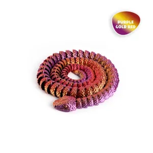 Figura de serpiente articulada impresa en 3D en púrpura oro rojo para decoración hogar