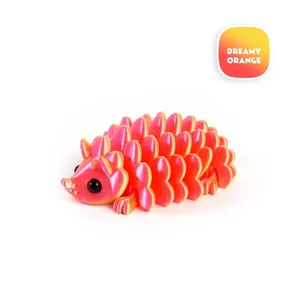 3D printed articulate hedgehog toy in dreamy orange close-up view