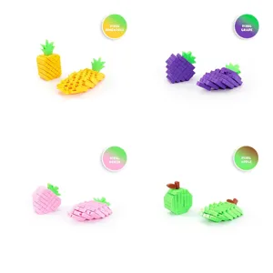 Set of 3D printed telescopic pixel fruit fidget toys including pineapple grape peach apple