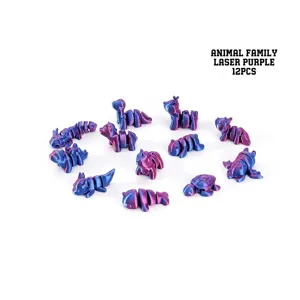Set de 12 minifiguras de animales impresas en 3D en color púrpura láser para micropaisajes