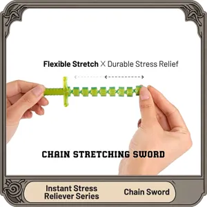 Green 3D printed chain stretching sword toy shown being held for stress relief play