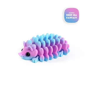 Articulated 3D printed hedgehog toy in blue and purple gradient with pinecone spikes