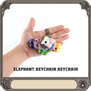 3D-Geprinte Beweegbare Olifant Sleutelhanger Laser Gradiënt Gewricht Dier Tas Hanger Kunststof Sleutelring Cadeau