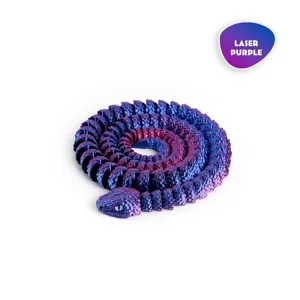 Vista de detalle del juguete de serpiente flexible articulada en 3D en violeta láser