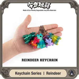 3D Printed Articulated Reindeer Keychain Articulated Deer Figurine Christmas Hanging Ornament Gradient Colorful Deer Keyring Gift