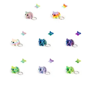 3D-geprinte gelede olifant sleutelhanger collectie in regenboog en gradiënt kleuren