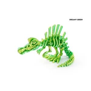 Detailed 3D printed Spinosaurus skeleton toy with metallic dreamy green finish and silk texture