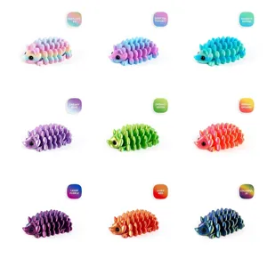 Articulated 3D printed hedgehog toys in 9 vibrant gradient colors for desktop decor