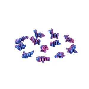 Set de mini animales articulados impresos en 3D con acabado de seda violeta y azul