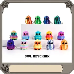 Portachiavi Gufo Stampato in 3D Con Giunti Mobili Ciondolo Animale Cartone Animato Carino Decorazione Borsa Gradiente Arcobaleno Plastica Portachiavi