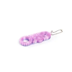 Close-up of a 3D printed purple gradient fidget toy with gear mechanism and chain