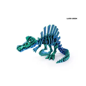 Detail of 3D printed Spinosaurus dinosaur skeleton in metallic laser green finish