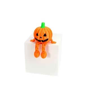 Statuetta di zucca di Halloween seduta articolata stampata in 3D per decorazione