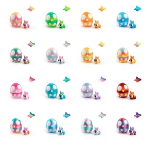 3D printed Easter egg and rabbit figurines set featuring 16 multicolor gradient styles