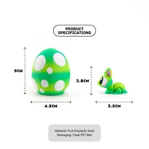 3D printed Easter egg and articulated rabbit toy set with dimensions