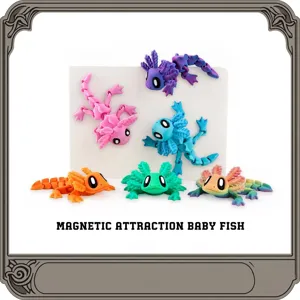 3D Printed Articulated Axolotl Salamander Magnetic Fridge Magnet Movable Joints Desktop Ornament PLA Cute Figure Toy