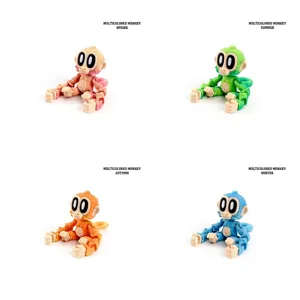 Set de cuatro figuritas de monos estacionales impresas en 3D en colores vivos de las estaciones