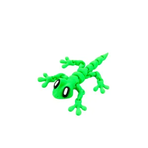 3D printed articulated green gecko model with magnetic feature for creative desk decor