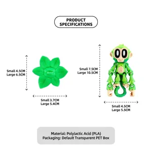 Imanes de nevera detallados de mono verde y flor impresos en 3D en material PLA