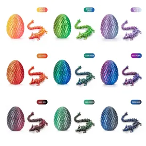 3D printed articulated dragon and egg set in various vibrant colors for home decor