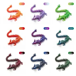 Artikulierte, 3D-gedruckte Kristalldrachen-Figuren in neun einzigartigen Farben