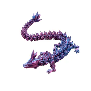 Bewegliche 3D-gedruckte Kristall-Drachenfigur in irisierendem Lila und Blau