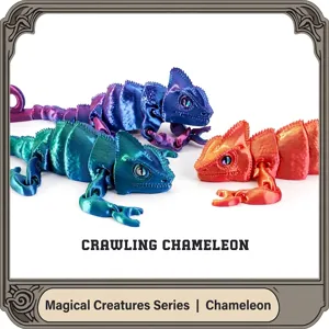 Adorno Animal de Camaleón Impreso en 3D Articulado Figura de Lagarto de PLA Flexible Juguete de Escritorio para Decoración de Oficina en Casa Regalo