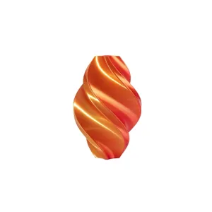 Modern 3D printed decorative vase featuring a vibrant orange-red gradient spiral design