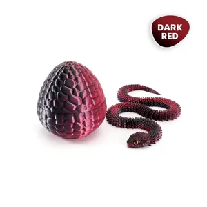 3D printed dark red dragon egg and articulated viper snake toy model set