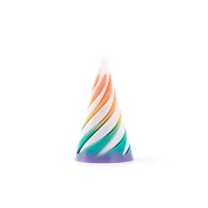 Close-up of a 3D printed rainbow spiral cone fidget toy designed for effective stress relief