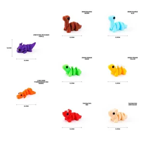Miniature 3D printed dinosaur figures in multiple colors, 5.5cm long collectible toys