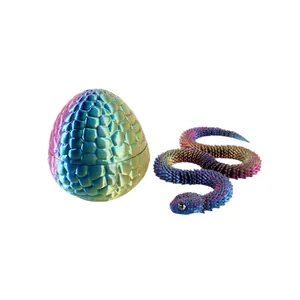 Articulated 3D printed viper snake toy and decorative mystery egg set in rainbow colors