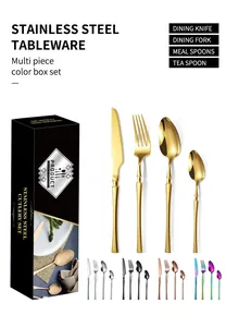 Premium gold stainless steel cutlery set with an elegant black gift box packaging