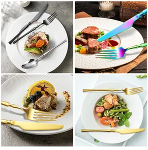 Elegant waisted stainless steel cutlery set available in gold, rainbow and black