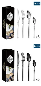 Premium 24-piece stainless steel cutlery set including silver and black variants in gift box