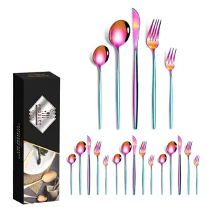 20-piece rainbow stainless steel cutlery set with elegant black gift box packaging