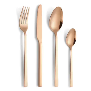 Elegant rose gold stainless steel cutlery set with a minimalist square handle design