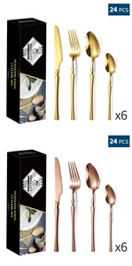 24-piece stainless steel cutlery set in gold and rose gold finishes with black gift box