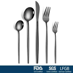 5-piece matte black stainless steel cutlery set featuring knife, spoon and fork set