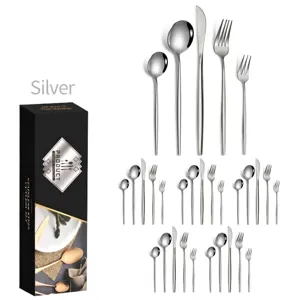 30-piece silver stainless steel cutlery set with elegant gift box for fine dining