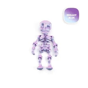 Detailed view of 3D printed skeleton toy in gradient dreamy blue silk PLA texture