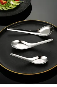Detail of 304 stainless steel flat-bottom spoons in three sizes for home and restaurant