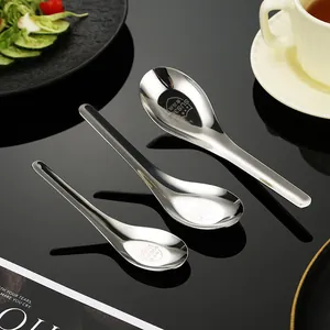 Three pieces of 304 stainless steel flat bottom soup spoons in different sizes