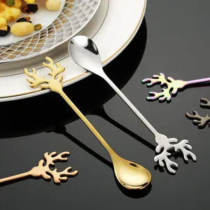 Creative 304 stainless steel reindeer antler spoons for coffee dessert and stirring