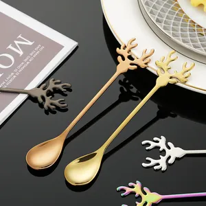 Stainless steel antler-shaped coffee spoons in various metallic finishes