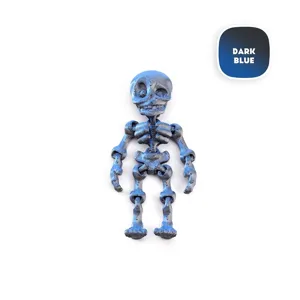Detailed view of dark blue 3D printed skeleton toy for Halloween decoration