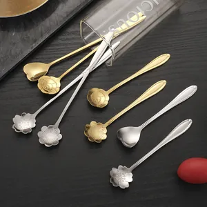 Long handle stainless steel coffee spoons with diverse flower shaped heads