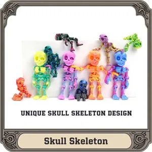3D Printed Articulated Skull Skeleton Halloween Decor Flexible Plastic Figurine Skeleton Model Jointed Toy Ornament Gift