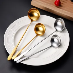 Long handle stainless steel spoons in gold and silver for soup or stirring