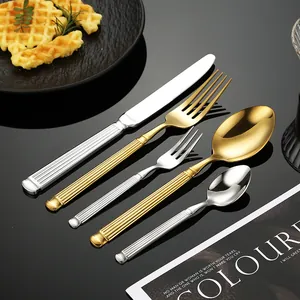 Elegant 304 stainless steel Roman column cutlery set for steak, fruit and dessert